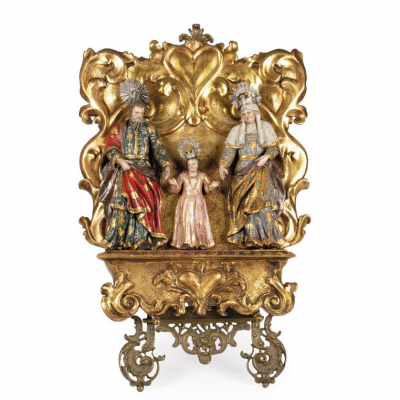 Esc. Española o Colonial S. XVIII Sagrada Familia &quot;Sagrada Familia&quot;. Talla en madera estofada y policromada.