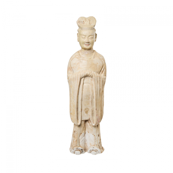 Dignatario en cerámica china policromada del periodo Ming, 1368-1644 d.C. En buen estado de conservación.