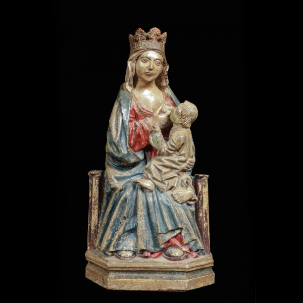 Espectacular Virgen de la Leche Gótica Alemana en piedra policromada, siglo XIV al XV Valle del Rin. 