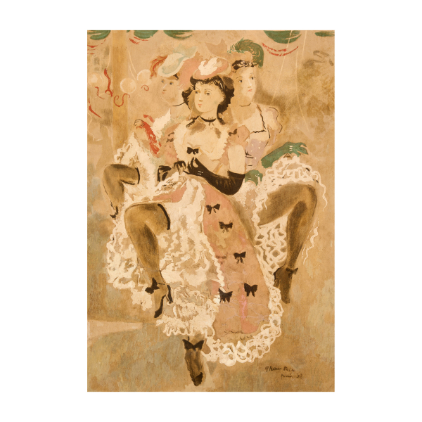 Emili Grau Sala (Barcelona, 1911-1975)  Bailarinas de Cancán.  Técnica mixta sobre cartón 