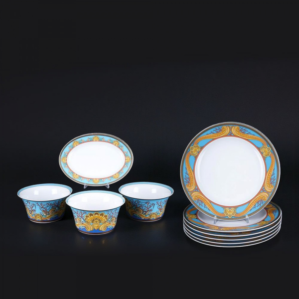 Vajilla "Les Trésors de la Mer" de VERSACE para Rosenthal. Escuela Alemana. Siglo XX.   Porcelana esmaltada y decorada.