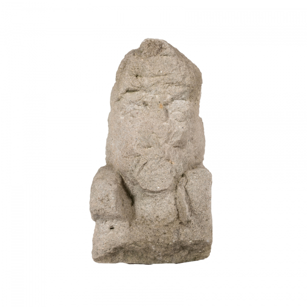 Escuela catalana, s.XII.  Rostro románico.  Escultura antropomorfa en piedra caliza tallada. 