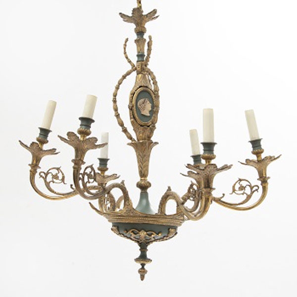 Lámpara de techo de 6 brazos, en bronce