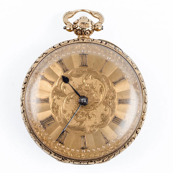 Reloj lepine inglés semi-catalino, s XIX. Caja de origen en oro amarillo 18 K