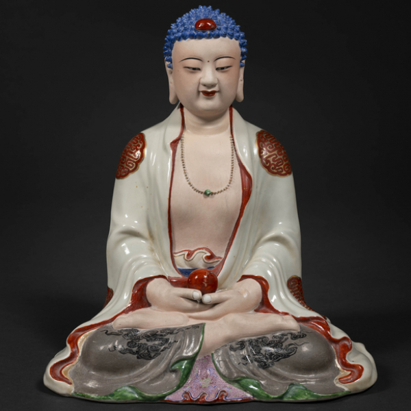 Buda en porcelana china familia rosa de mediados del siglo XX.