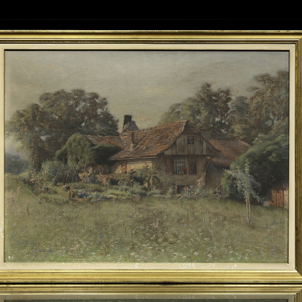 Auguste Baud-Bovy (1848-1899) "Hanteville". Óleo sobre lienzo de factura realista y atmósfera rural 