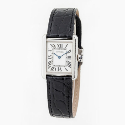 Reloj sra., suizo, CARTIER (Must de Cartier), modelo Tank, en acero y piel