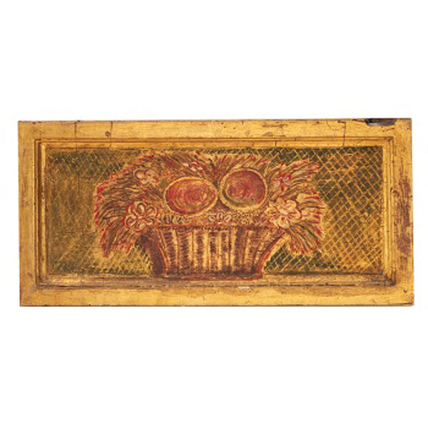 Fragmento en madera tallada, dorada y policromada representando cesta de flores. Estilo Luis XVI.