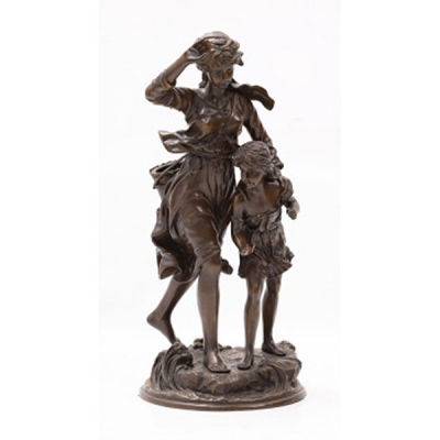 HYPPOLYTE-FRANCOIS MOREAU   (Francia S. XIX)  &quot;Joven y niña&quot;  Bronce patinado