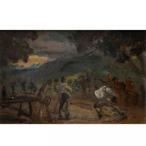 &quot;Jugando a los bolos&quot;  PABLO URANGA (Vitoria, 1861-San Sebastián, 1934) Óleo/Tabla