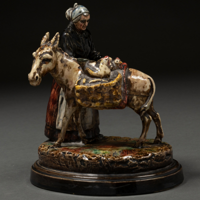 &quot;Valenciana con burro&quot; Figura en cerámica esmaltada.   ANTONIO PEYRO MEZQUITA(Castellón, 1882 -1954)