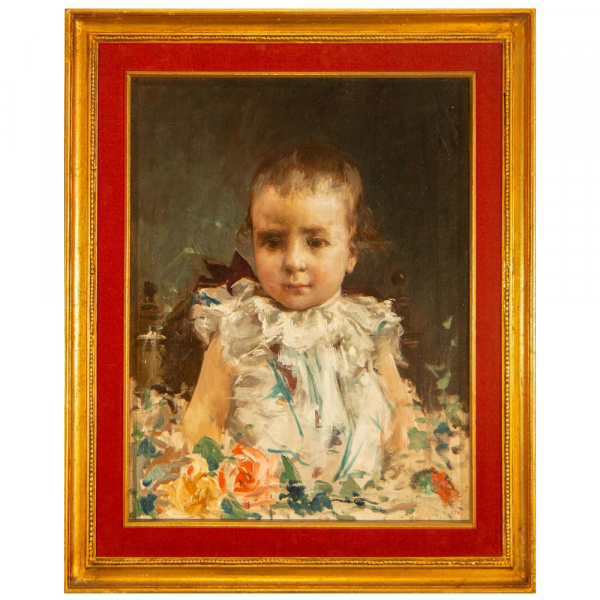 "Retrato de bebé". Ignacio Pinazo Camarlench (1849–1916).   Óleo sobre lienzo.