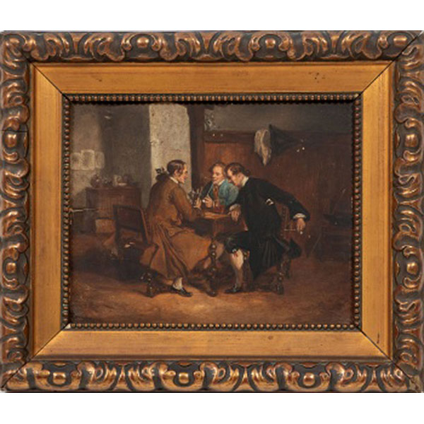 ESCUELA ESPAÑOLA  (S. XIX) &quot;Caballeros conversando en la mesa&quot;