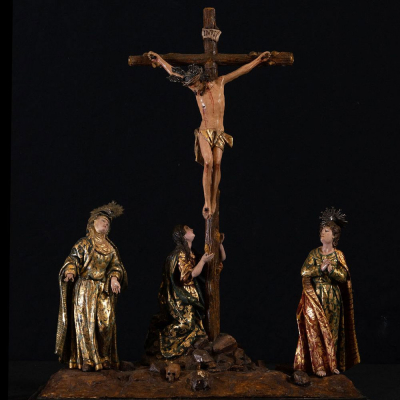 Importante "Calvario" de la Eescuela colonial de Quito, Ecuador, siglo XVIII.