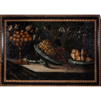 Escuela española S.XVII Bodegón de frutas 