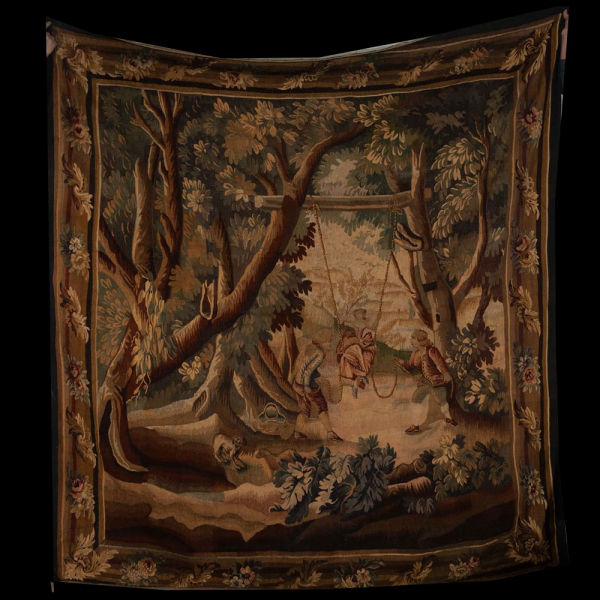 Gran Tapiz "Verdure" del siglo XVIII, Aubusson, Francia.   En lana, medidas: 260 x 255 cm