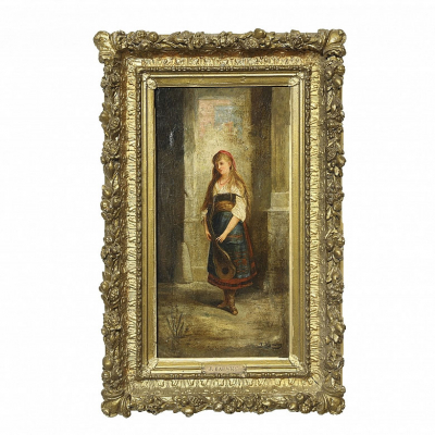 J. Harwey (s.XIX) &quot;Joven con mandolina&quot;.