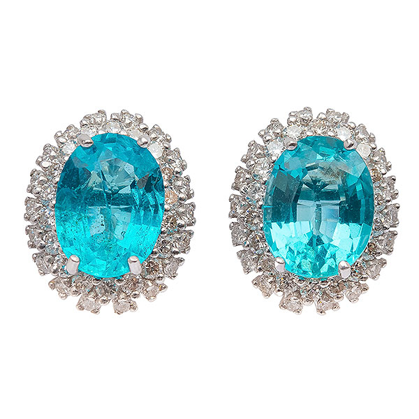 Pendientes en oro blanco con turmalina color Paraiba "Blue Neon" talla oval, 2,70 ct aprox. y doble orla de diamantes 