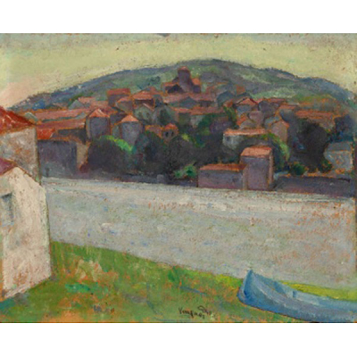 DANIEL VÁZQUEZ DÍAZ   (Nerva, Huelva 1881 - Madrid 1969)  &quot;La mañana&quot; Óleo / Cartón  