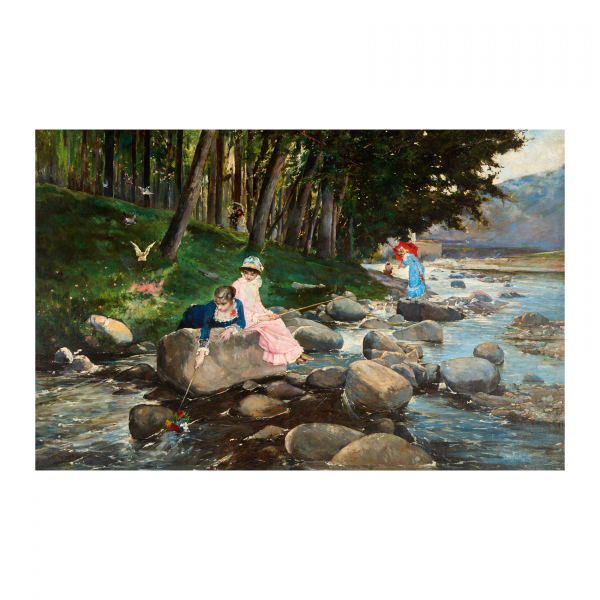 Francesc Torrescassana Sallares (Barcelona, 1845-1918)  Damiselas en el rio.  