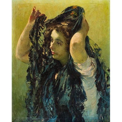 BEUT Y LLUCH, LUIS (1873 - 1929)   &quot;Dama colocándose la mantilla&quot;.