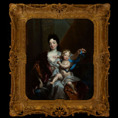 Nicolas de Largillière (París, 1656 - 1746) - Retrato de Marie Madeleine Mercier y Luis de Borbón, 2º duque de Bretaña (c.1708).  