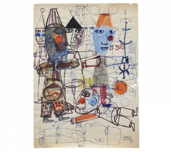 MANOLO MILLARES (Las Palmas de Gran Canaria, 1926 - Madrid, 1972)  S.T, 1953      Mixta sobre papel. 