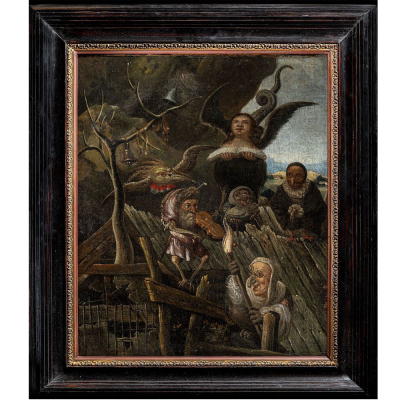 C&iacute;rculo de Hieronymus Bosch (Bolduque, c. 1450-1516) "El techo de la locura" (Alegor&iacute;a de la ca&iacute;da).   &Oacute;leo sobre lienzo. 
