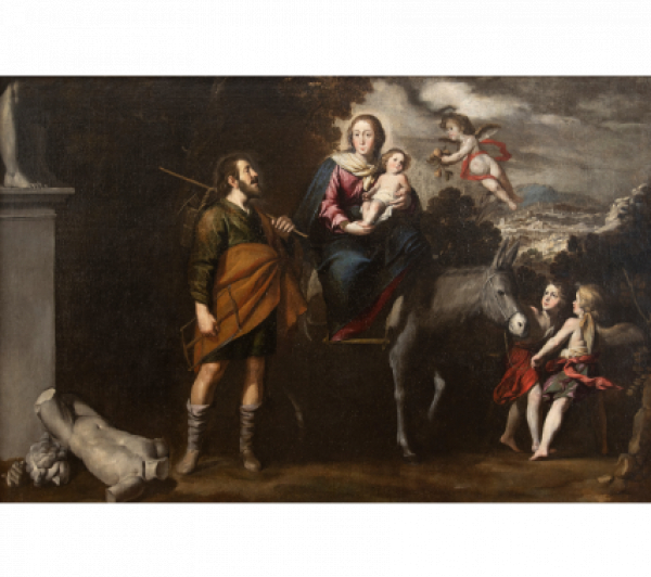 ANTONIO DEL CASTILLO (Córdoba, 1616-1668)  Huida a Egipto y la caída de los ídolos  H. 1650- 1660 