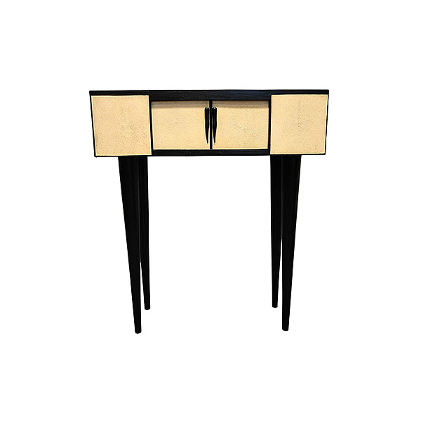 R & Y Augousti.  Consola en madera tapizada en shagreen (piel de raya) y madera ebonizada.  Realizada c.1990.  