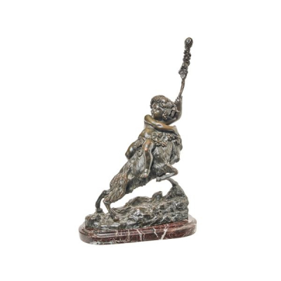 Claude M. Clodion (Francia, 1738-1814)  Ni&ntilde;o Baco con carnero.  Escultura en bronce 