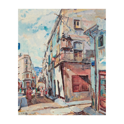 Josep Amat Pagès (Barcelona, 1901-1991) Raval. Óleo sobre tela. Firmado.