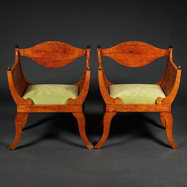 Pareja de sillones Biedermeier en madera de raíz. h. 1850