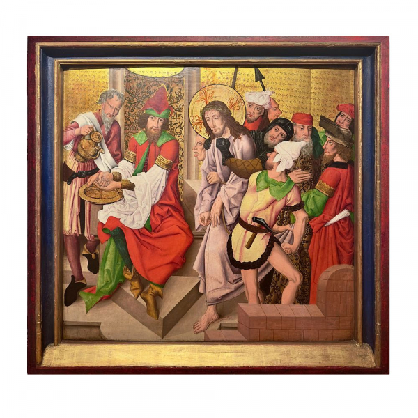 MAESTRO DE GUEBWILLER (Activo en Guebwiller, Mulhouse y Basilea a finales del siglo XV) "Cristo ante Pilato" (h.1470&ndash;1480).     &Oacute;leo sobre tabla con fondo de oro