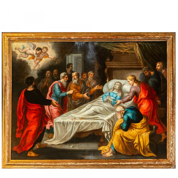 "El tr&aacute;nsito de la Virgen" Maestro flamenco de Amberes, Siglo XVII. &Oacute;leo sobre cobre.