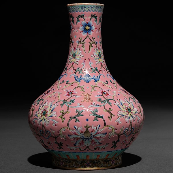 Jarrón en porcelana China familia rosa. Trabajo Chino, Siglo XIX-XX