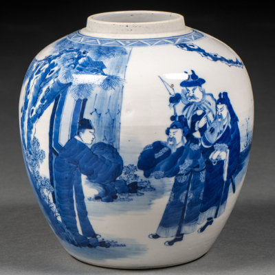 Tibor en porcelana china azul y blanca de la dinastia Qing(1644-1912)