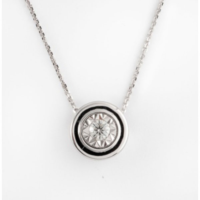 Cadena y colgante en oro blanco con diamante talla brillante