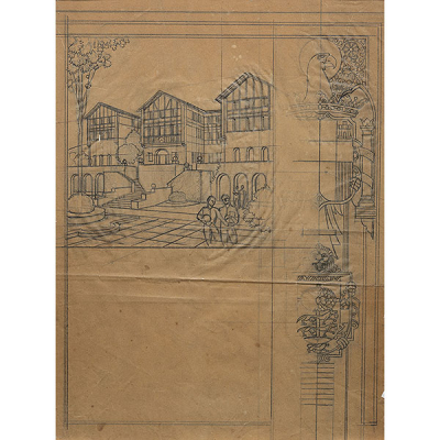 &quot;Boceto de pergamino&quot;  ISIDORO GUINEA (Bilbao, 1893-1947).   Lápiz/papel