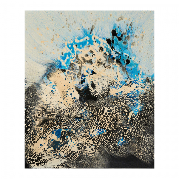 Joan Josep Tharrats (Girona, 1918-Barcelona, 2001) Composición en azul. Técnica mixta sobre tela. Firmado.