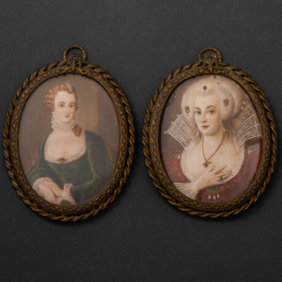 Conjunto de dos miniaturas pintadas al óleo. Trabajo Inglés del siglo XIX.