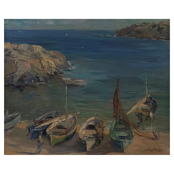 Alexandre de Cabanyes Marquès (Barcelona, 1877-1972) Barcas en la playa. Óleo sobre tela.