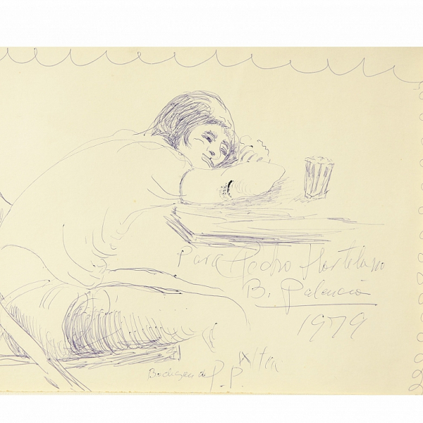 Benjamín Palencia (1894-1980) "Mujer reposando", 1979.   Tinta sobre papel. Firmado
