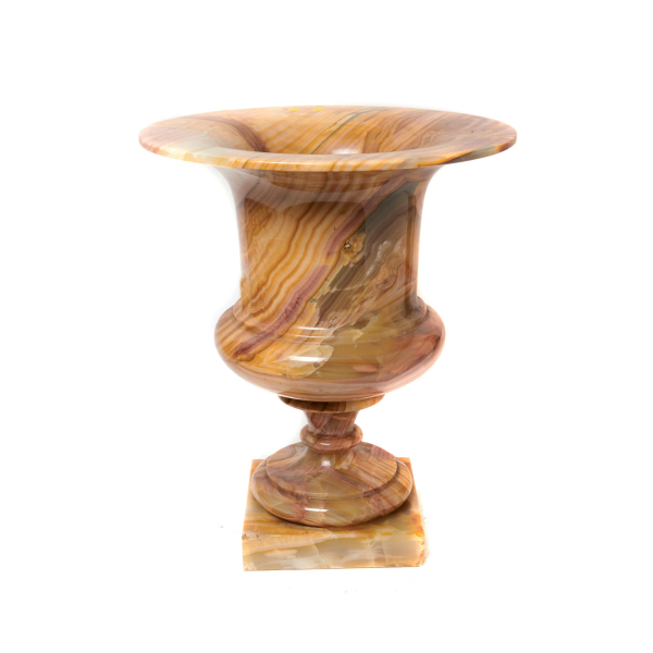 Gran copa ornamental en ágata tallada con decoración de líneas lisas, s.XX.