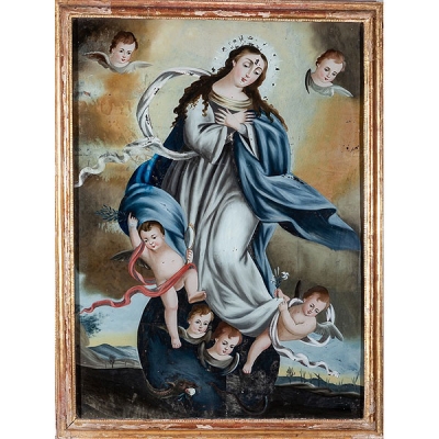 Vidrio pintado por el reverso &quot;Inmaculada&quot; 