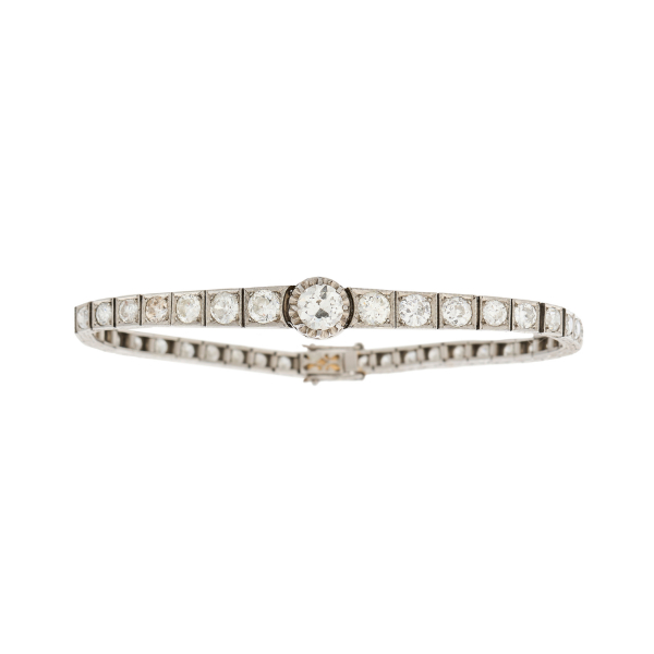 Pulsera en platino con diamantes talla brillante antigua en degradé, c.1940.