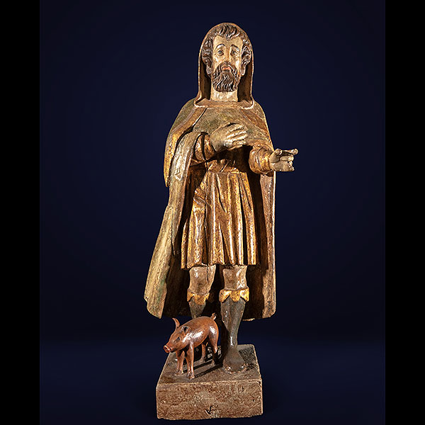 Escuela Castellana del siglo XV - XVI - San Antonio Abad.   Madera tallada policromada y dorada