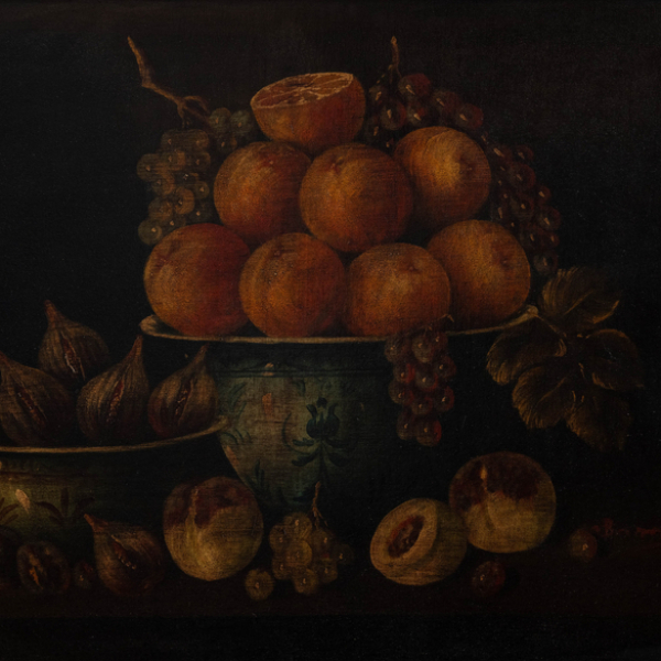 "Bodegón de naranjas, uvas e higos"   BELEZ, ESCUELA ESPAÑOLA DEL SIGLO XX 