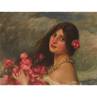 Joan Brull Vinyoles (Barcelona, 1863-1912) Joven con flores.