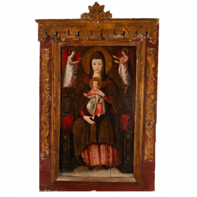 &quot;Virgen del Pópolo&quot; Escuela Italiana del siglo XVI.    Óleo sobre tabla 